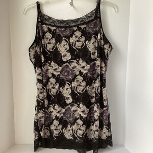 MAURICES: black white purple floral lace overlay Cami